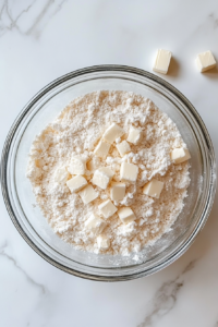 creaming-butter-and-sugar-in-clear-glass-bowl-on-white-marble-for-lancashire-biscuits