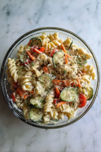 creamy-dressing-and-parmesan-on-veggie-pasta-bowl