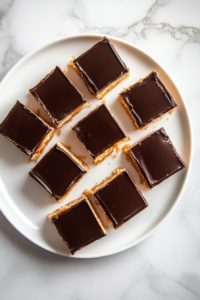 cut-millionaires-shortbread-squares-on-white-ceramic-plate