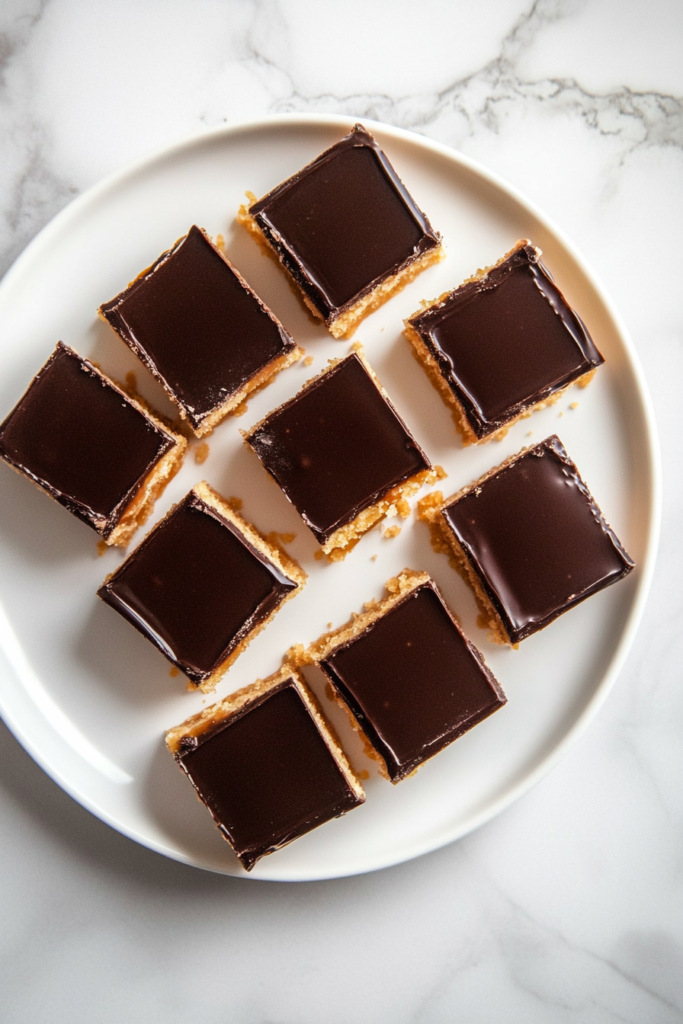 cut-millionaires-shortbread-squares-on-white-ceramic-plate