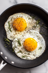 eggs-in-skillet-sprinkled-with-garlic-pepper-onion-rosemary