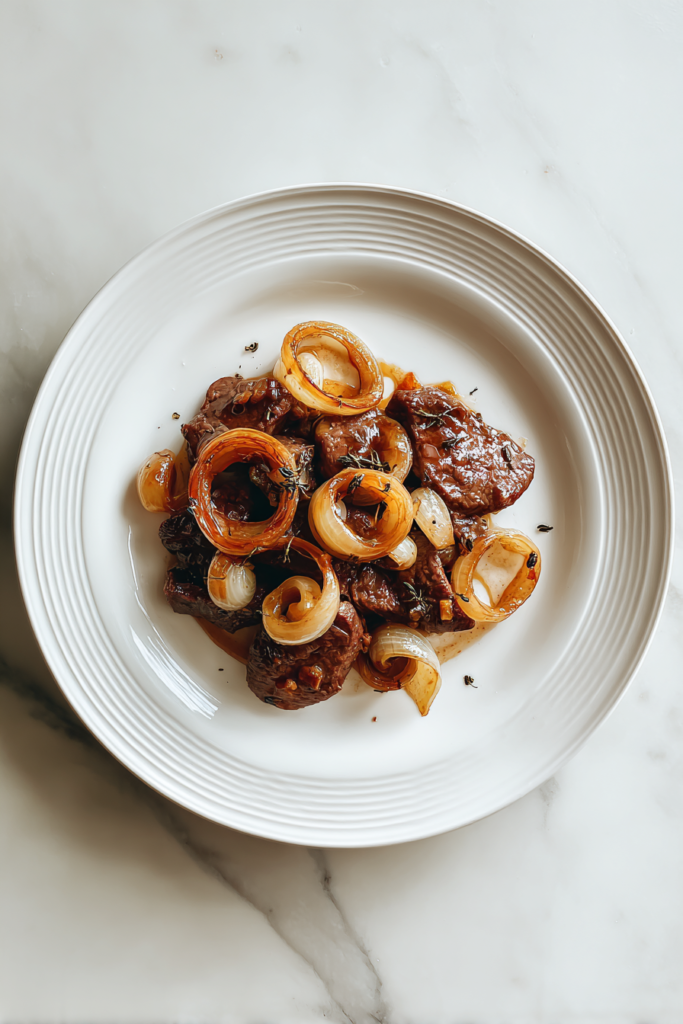final-plated-liver-with-onions-on-white-ceramic-plate-marble-top