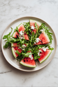 final-touch-of-cheese-on-arugula-grilled-watermelon