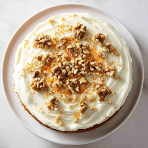 finished-two-layer-moist-carrot-cake-with-cream-cheese-frosting-on-white-marble