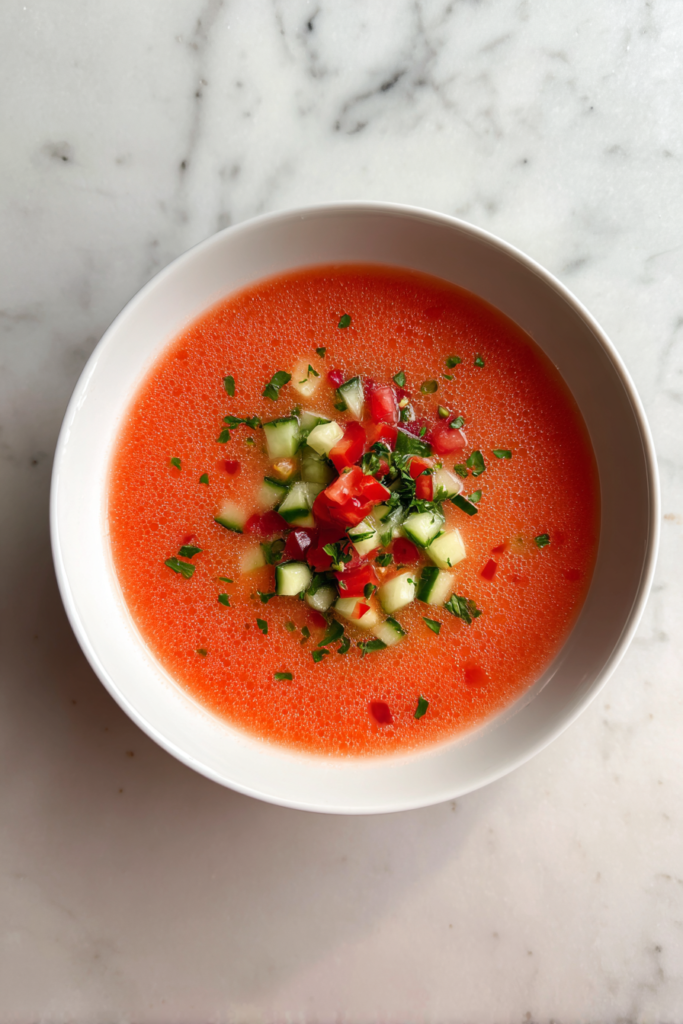 gazpacho-served-in-small-white-bowl-on-marble