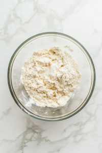 glass-bowl-on-marble-with-partially-mixed-dough-and-added-flour