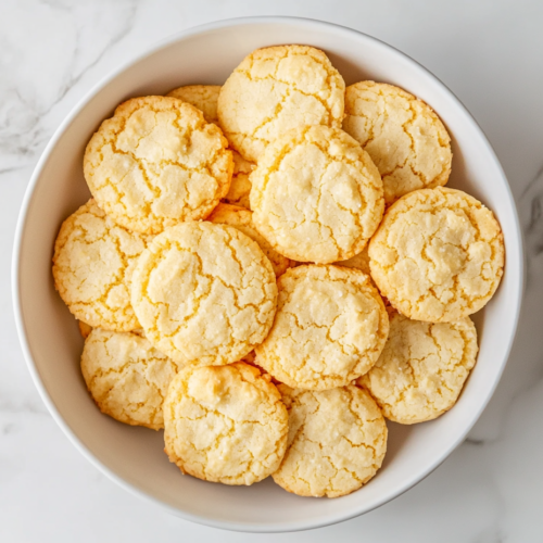 This image shows freshly baked golden milk cookies placed on a matte white ceramic plate over a clean white marble countertop, with natural light casting soft shadows and no background clutter.