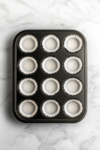 greasing-or-lining-black-muffin-tin-on-white-marble