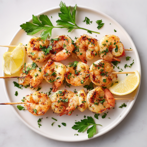 grilled-shrimp-skewers-on-white-marble-iphone16-topdown