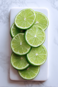 halved-lime-slices-arranged-on-white-marble-cutting-board