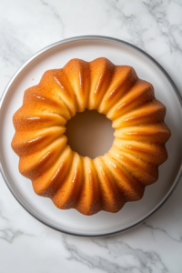 inverting-bundt-cake-onto-plate-on-white-marble