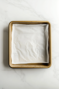 lined-baking-pan-on-white-marble-for-millionaires-shortbread-step-one
