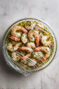 marinated-shrimp-covered-in-glass-bowl-on-white-marble
