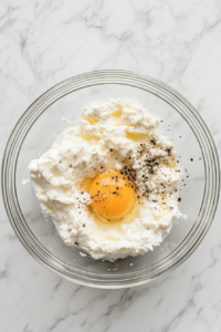 medium-glass-bowl-mixing-egg-ricotta-parmesan-black-pepper-white-marble