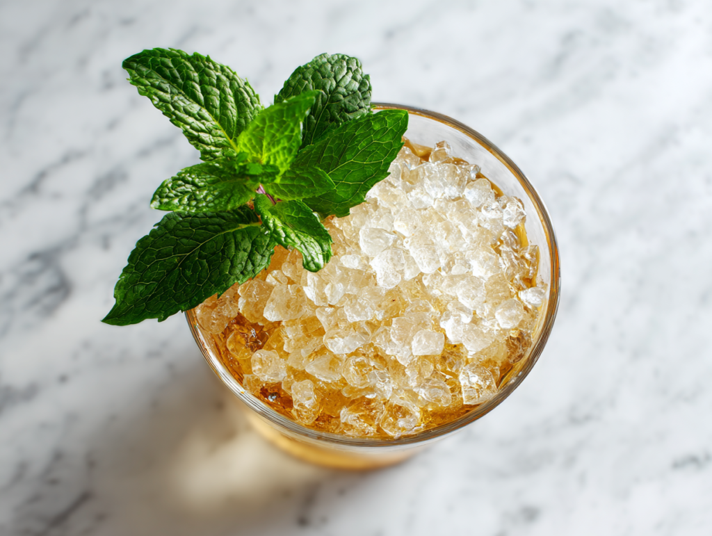 mint-julep-finished-cocktail-on-white-marble-with-mint-garnish