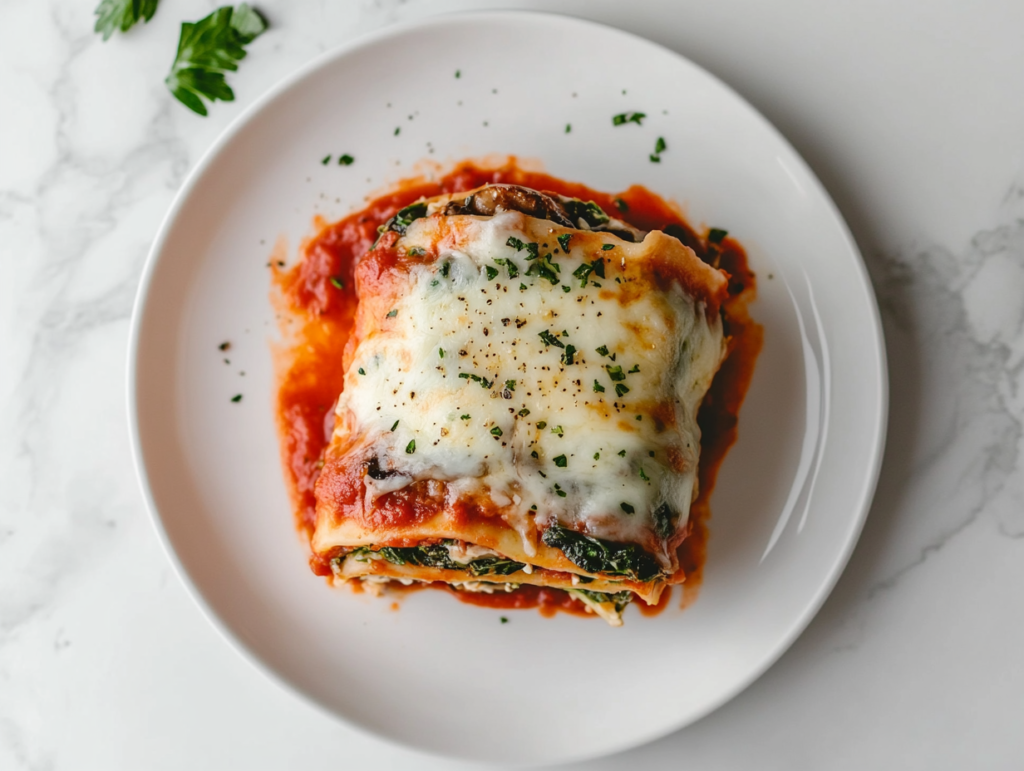 mushroom-spinach-lasagna-rolls-featured-image-top-down-white-marble