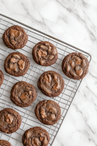 nutella-cookies-on-wire-cooling-rack-on-marble-countertop