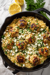 orzo-cooking-in-chicken-broth-in-black-skillet