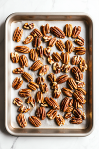 pecans-toasting-on-baking-sheet-on-white-marble