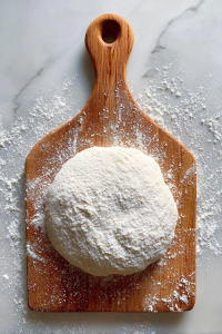 pizza-dough-on-cornmeal-dusted-peel-marble-background