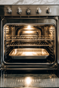 preheating-inverted-baking-sheet-in-oven-marble-top