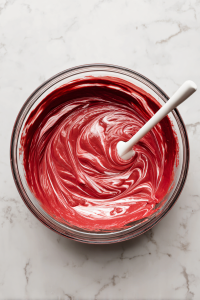 red-food-coloring-swirl-in-glass-bowl-on-marble