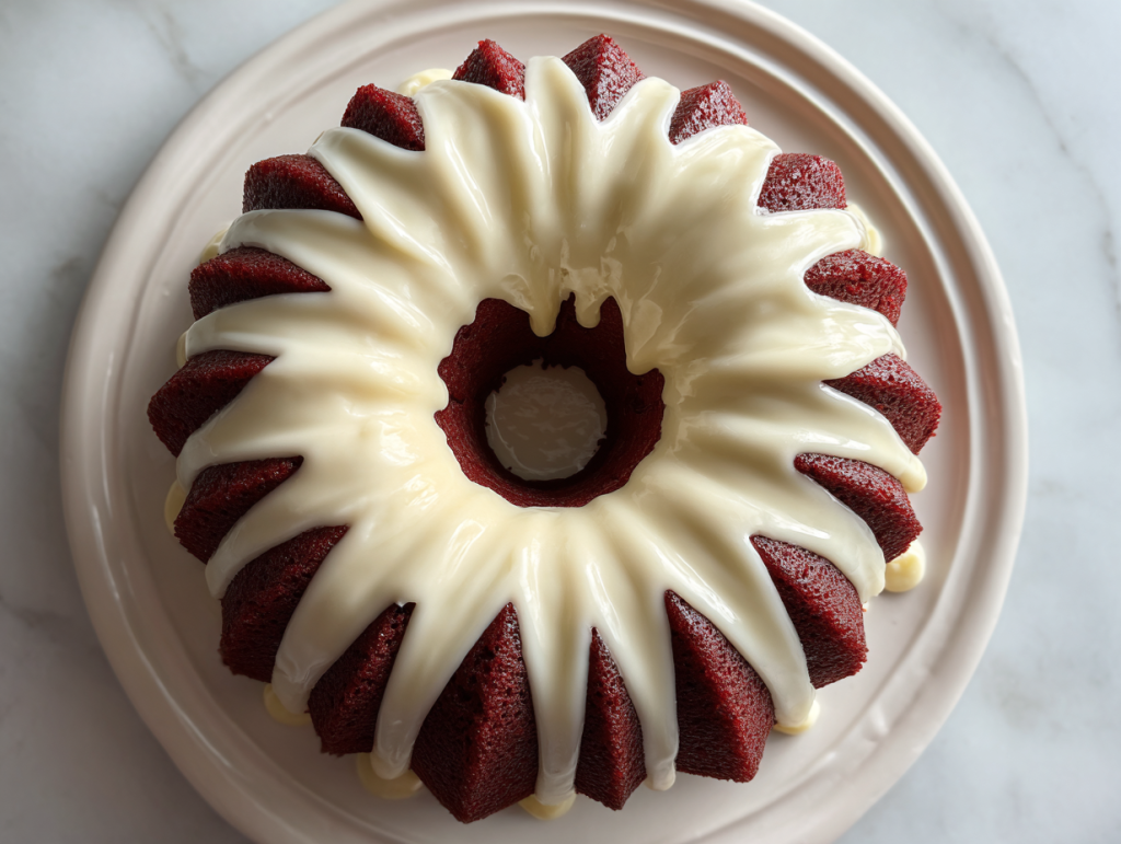 red-velvet-pound-cake-in-bundt-pan-with-poured-frosting-white-marble