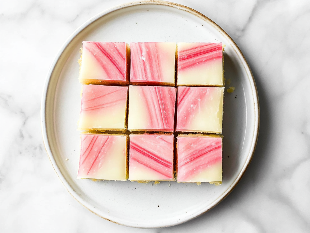 rhubarb-bars-with-cream-cheese-served-on-white-marble