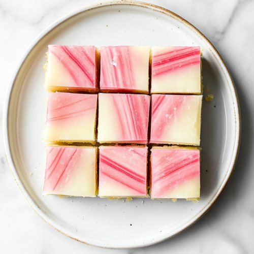 rhubarb-bars-with-cream-cheese-served-on-white-marble