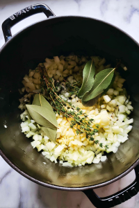 sauteing-onions-garlic-thyme-bayleaf-in-dutch-oven