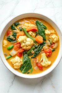 serving-white-ceramic-bowl-keto-vegetable-soup-on-white-marble