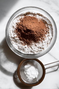 sifting-flour-cocoa-baking-soda-into-clear-glass-bowl-on-marble