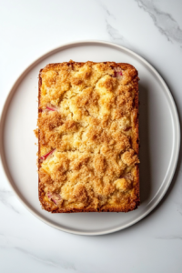 top-down-featured-shot-of-golden-baked-rhubarb-cake-on-white-marble
