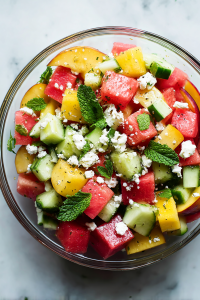 transferring-salad-to-serving-platter-white-marble