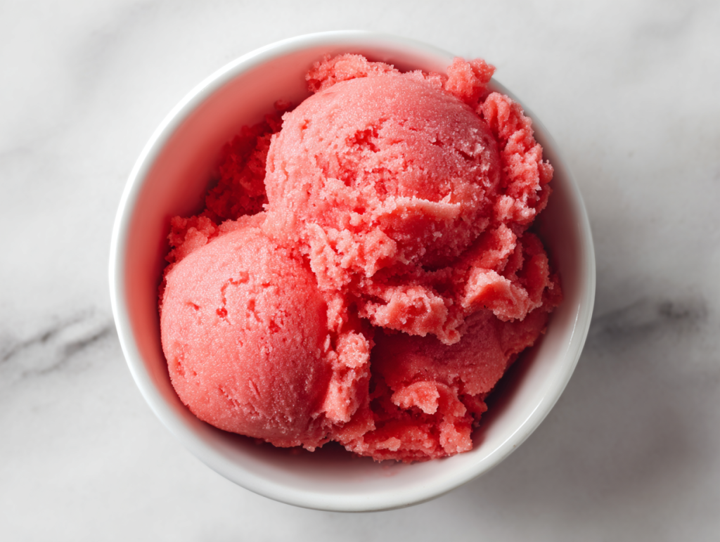 vibrant-homemade-watermelon-sorbet-in-white-bowl-on-marble