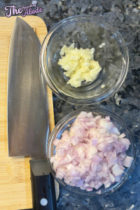 Chop the onions, and chop the garlic