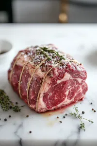 Pat the beef roast dry with paper towels