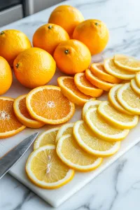 Thinly slice the citrus fruits and set aside