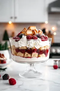 Top the assembled trifle with softly whipped cream