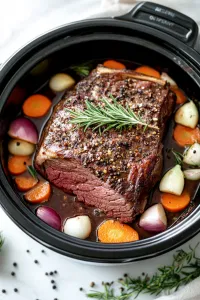 Transfer the seared roast to the slow cooker
