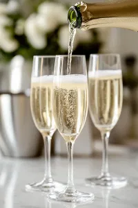 pour the chilled champagne over the liqueur