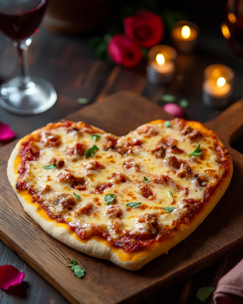Heart-shaped homemade pizza